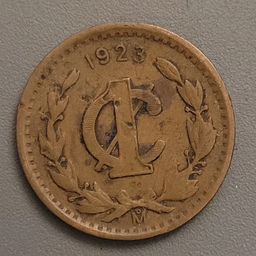 1923 Mo Mexico 1 Centavo Coin - Bronze - Mexican Golden Eagle Crest