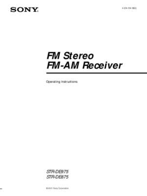 Sony STR-DE875 Amplifier / Receiver Owners Instruction Manual