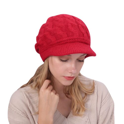 Damen Winter warm Strick lässig Beanie Mütze flache Krempe Form Mütze für kaltes Wetter - Bild 10 von 54