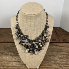 Chain Link Beaded Bib Choker Necklace