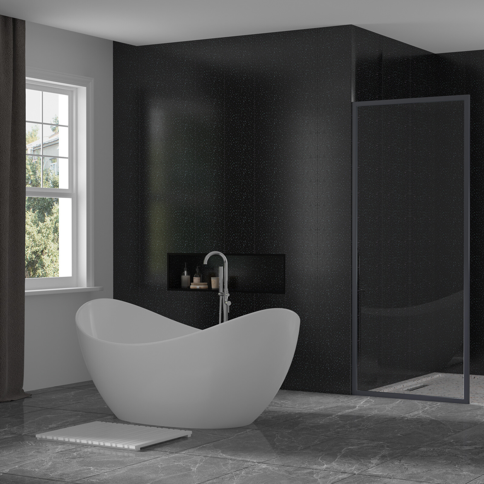 Black Sparkle Bathroom Cladding 6mm Ceiling Panels Tile Effect PVC Wall