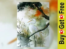Elegant White Heron 5"x7" Print on Matte Paper | Serene Nature Watercolor Art