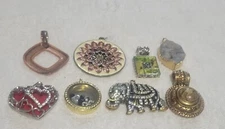 Lot Of 8 Pendant Charms Silvery And Golden, Various Materials,Sizes, Styles