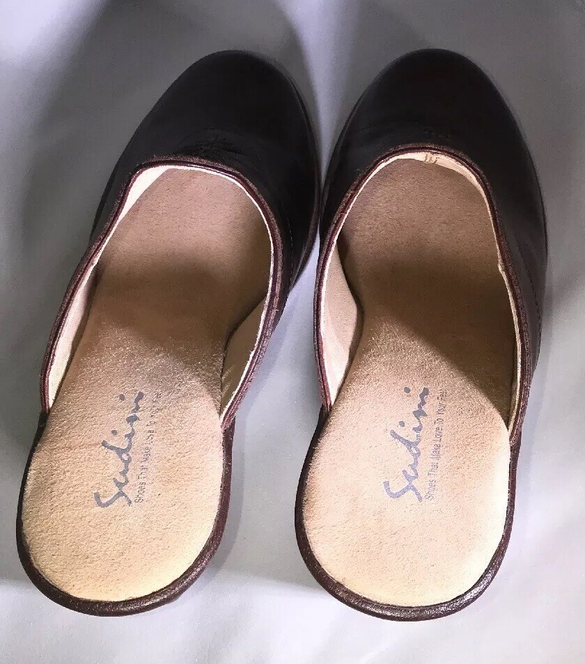 Sudini Comfort Brown Leather Slip On Mules Slides Clog Sudini Comfort Brown Leather Slip On Mules Slides Clog