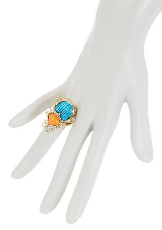 Anillo de cóctel Alexis Bittar chapado en oro de 18 quilates cristal pavé tallado a mano escarabajo talla 7 Foto 3 de 3