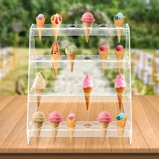 24 Hole Ice Cream Cone Serving Holder Clear Acrylic Food Cone Display Stand Rack