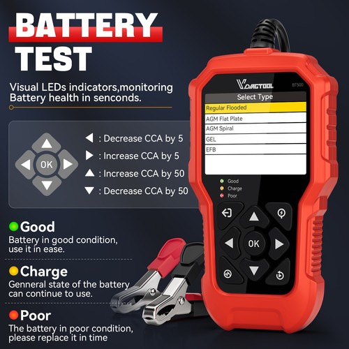 VDIAGTOOL BT500 12V Car Load Battery Tester Digital Analyzer Charging Tester LCD - Picture 5 of 13