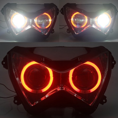 Fully Headlight Assembled HID Projector Red Angel Eyes For Kawasaki Z1000 03-06 - Picture 2 of 13