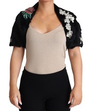 Dolce & Gabbana Black Rabbit Fur Crystals Sequin Coat