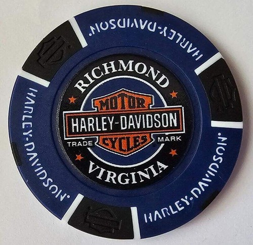 RICHMOND HARLEY-DAVIDSON (VA) Full Color Blue/Black Poker Chip - Picture 3 of 3