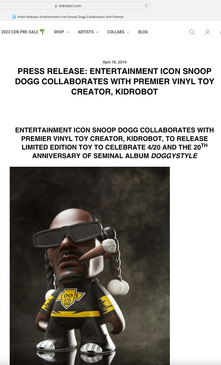 Snoop Dogg Kidrobot Very Rare 7” Kid Robot Doggystyle Limited