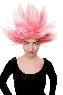 Perücke Fasching Blume Elfe Dämon Loki Mad Scientist Rot Weiß Feuerteufel LM-19