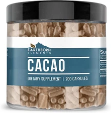 Cacao (Cocoa) 200 Capsules, Pure & Undiluted, No Additives