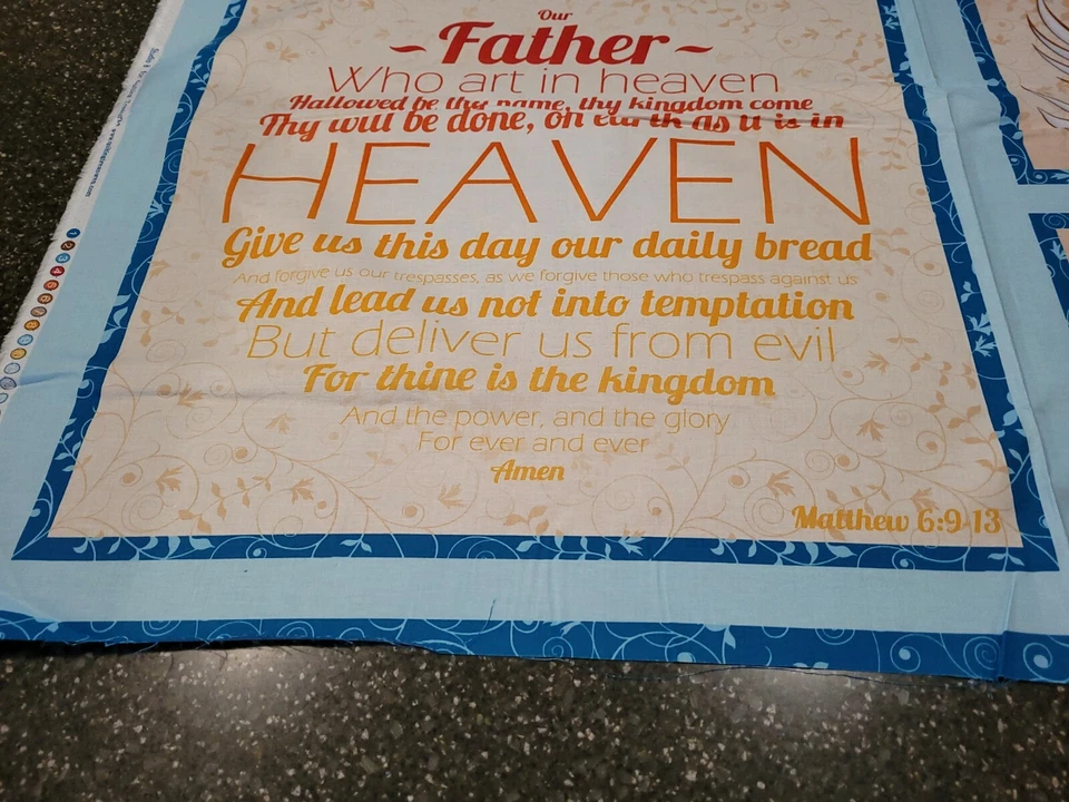 Panel Nuestro Padre 23" x 42" Acolchado Tesoros Bloques de Oración del Señor Foto 3 de 4