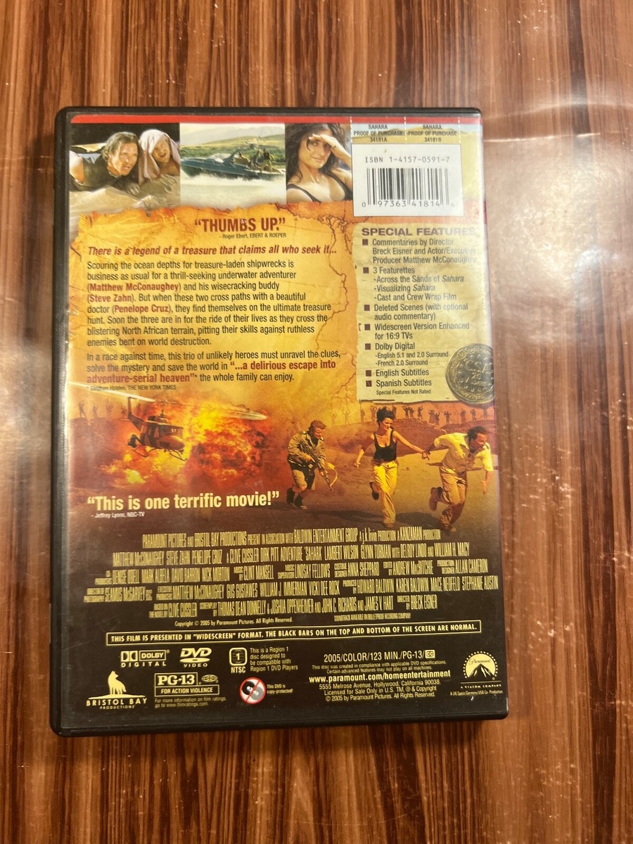 Sahara DVD 2005 Matthew McConaughey Steve Zahn Penelope Cruz