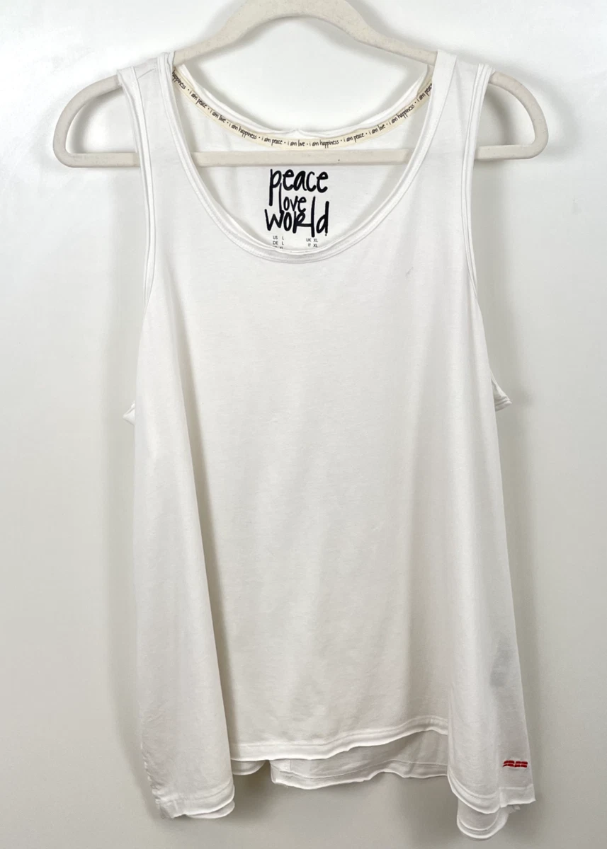 Peace Love World Womens Tank Top White Large Pima Cotton