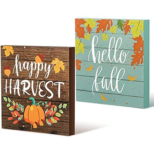 Letrero de decoración de feliz cosecha Maitys 2 piezas de acción de gracias Hello Fall calabazas  - Imagen 1 de 7