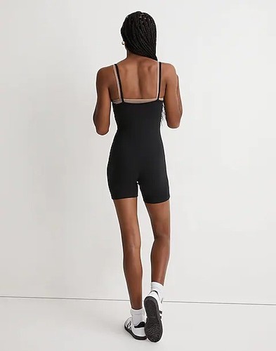 Madewell TRUE BLACK Women's Knit Biker Unitard Romper, US Large - Picture 3 of 5