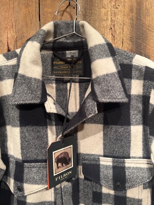 Filson Mackinaw Wool Cruiser Jacket Natural & Black Plaid Mens NWT