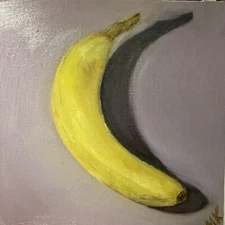Original Oil Painting Still Life Food Banana Canvas Board.  Art Realism
