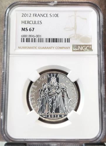2012 FRANCE SILVER 10 EURO S10E HERCULES & MAIDENS NGC MS 67 GREAT LOOKING GEM