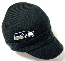 Seattle Seahawks NFL Reebok Black Visor Knit Billed Hat Cap Winter Adult Beanie