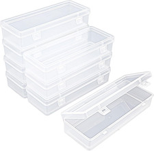 8 Pack Rectangular Clear Plastic Storage Containers Hinged Lid, for Beads and