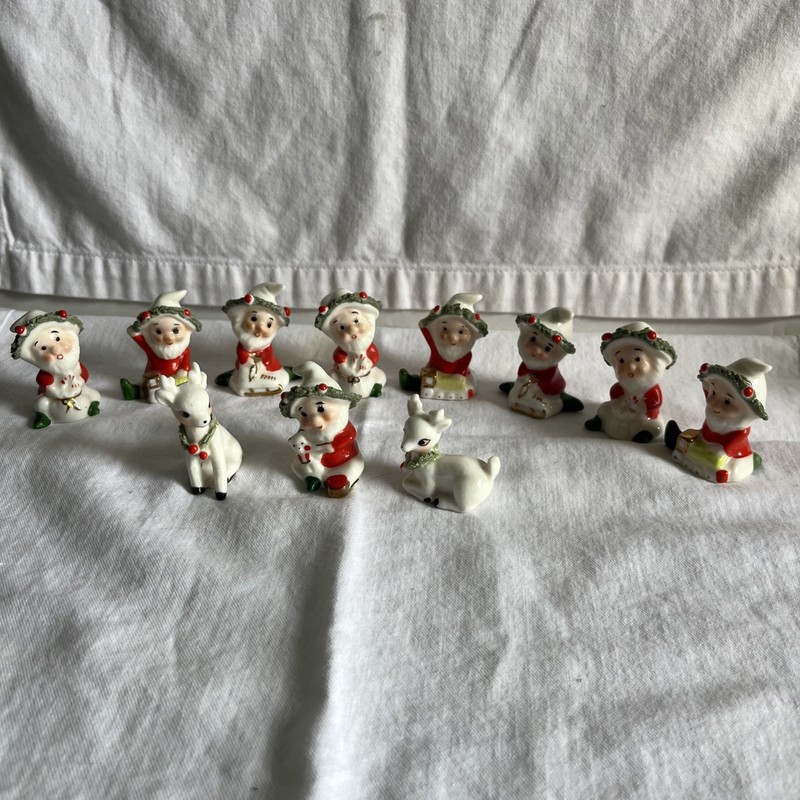 Vintage Treasure Masters Bone China Christmas Figurines Elves & Reindeer