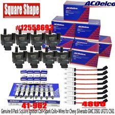 8pcs Square Ignition Coil & Spark Plug Wire For Chevy GMC 4.8L 5.3L 6.0L 8.1L u0