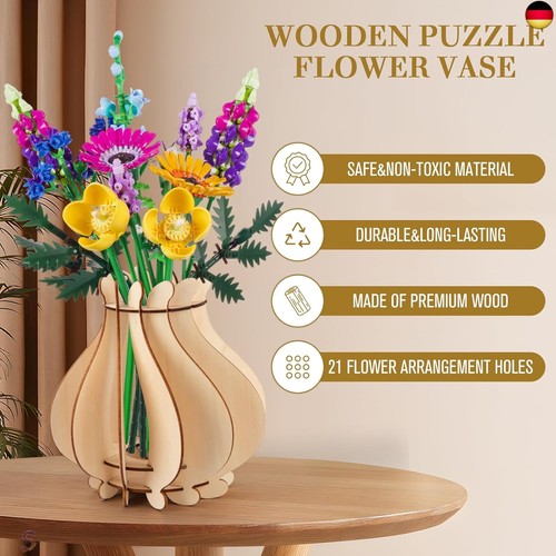 HIGH GODO Bouquet Vase für Blumenstrauß 10280 10313, Holzvase für Rosen So - Bild 2 von 6