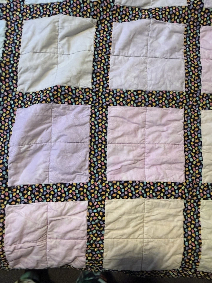 Pastel Christmas Lights Glitter Block Handmade Quilt Queen Size - Image 3 of 4