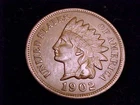 1902  Indian Head Cent, Very Fine to nearly Extra Fine in Grade