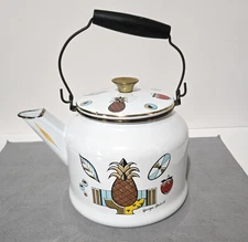 Vintage Georges Briard Enamelware AMBROSIA 4 Cup Teapot Pineapple Strawberry
