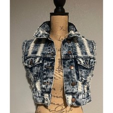 Vibrant M.I.U. Denim Vest Women S Blue Excellent Distressed Made in USA V598