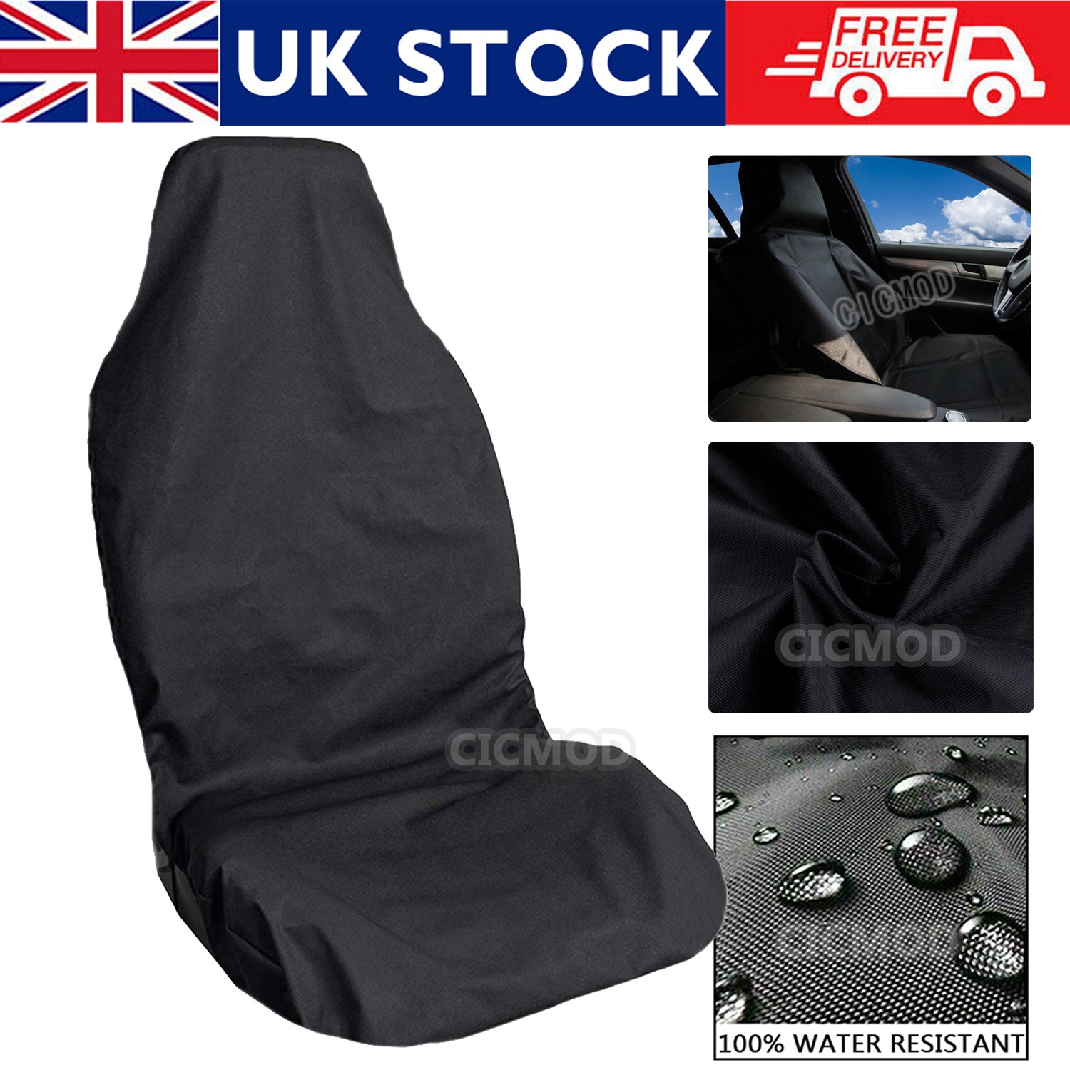 1Pc Front Seat Covers Universal Car Van Black Waterproof Anti-dust Protector UK