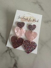 HEART Glitter Valentine Pink Drop Earrings NEW
