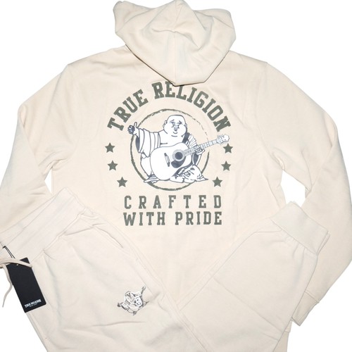 True Religion Herren 2-tlg Jogginganzug Elfenbein Gr. M Fleece Trainingsanzug Neu mit Etikett - Bild 1 von 11