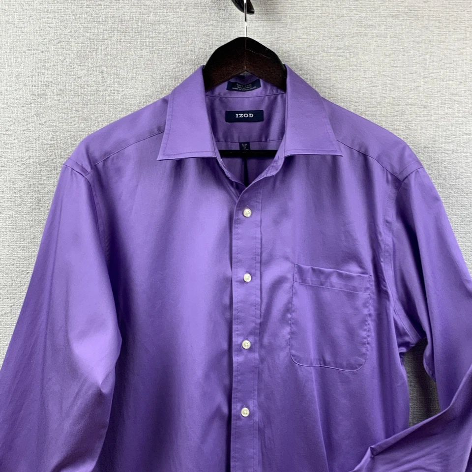 Camisa de vestir IZOD para hombre talla grande 17-34/35 lavanda LS fácil cuidado calce ajustado iglesia Foto 2 de 4