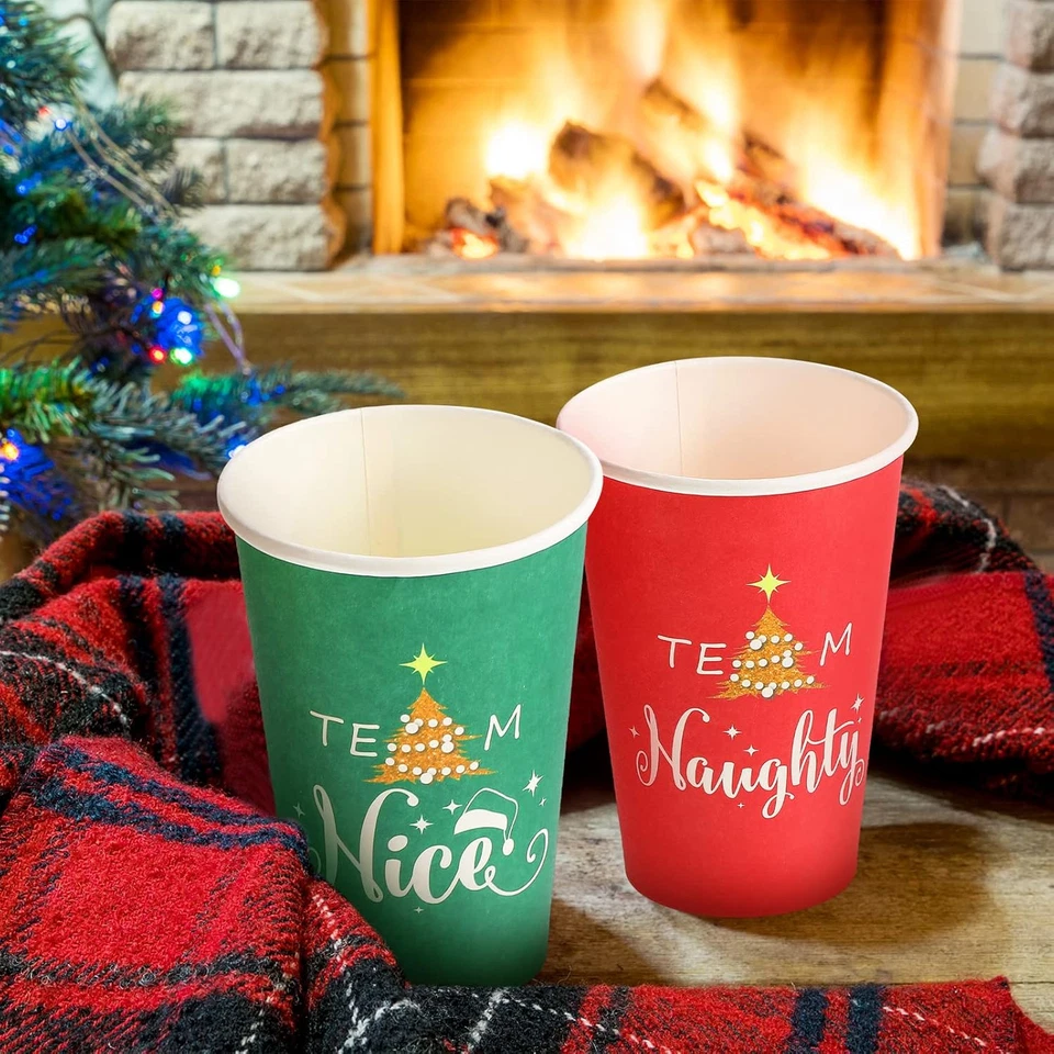 60 Piezas 12oz Tazas de Papel de Navidad Equipo Travieso o Bonito Caliente Tazas Frías Decoración de Fiesta X Foto 3 de 4