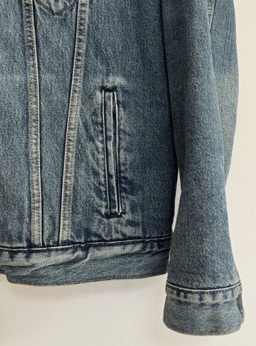 Levi’s Sherpa Trucker Vintage 90s Jacket Washed Blue Denim Blue Fur Fleece Large - Picture 14 of 14
