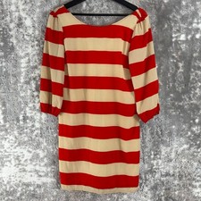 Pink Owl Size M Striped Mini Shift Dress Red 3/4 Sleeve Party Cocktail Zip