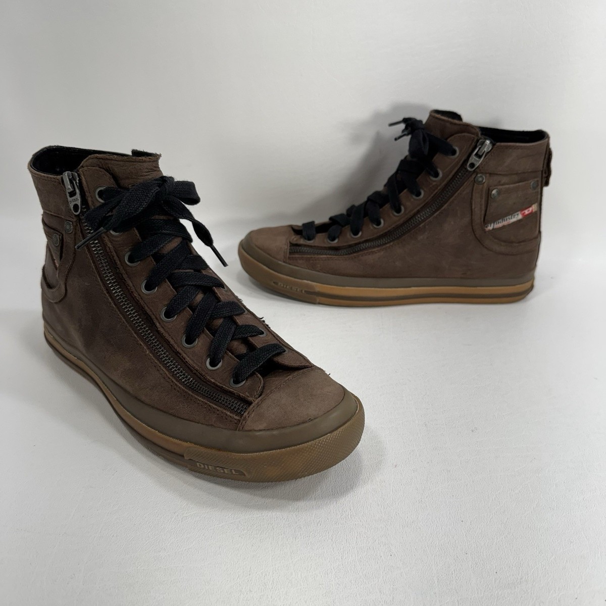 Diesel Expo Zip Mid Top Brown Leather Sneakers Men's US Size 8 | eBay