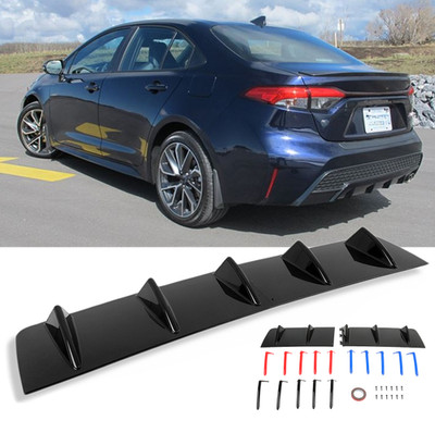 For Toyota Corolla Sedan Glossy Black Rear Lip Bumper Diffuser Shark 5-Fins Body