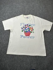Mens Graphic Hanes Flower Power White Short Sleeve T Shirt, Size XL