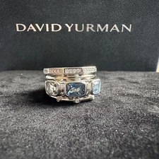 David Yurman Sterling Blue Topaz Five Row Metro Cable Ring Size 7