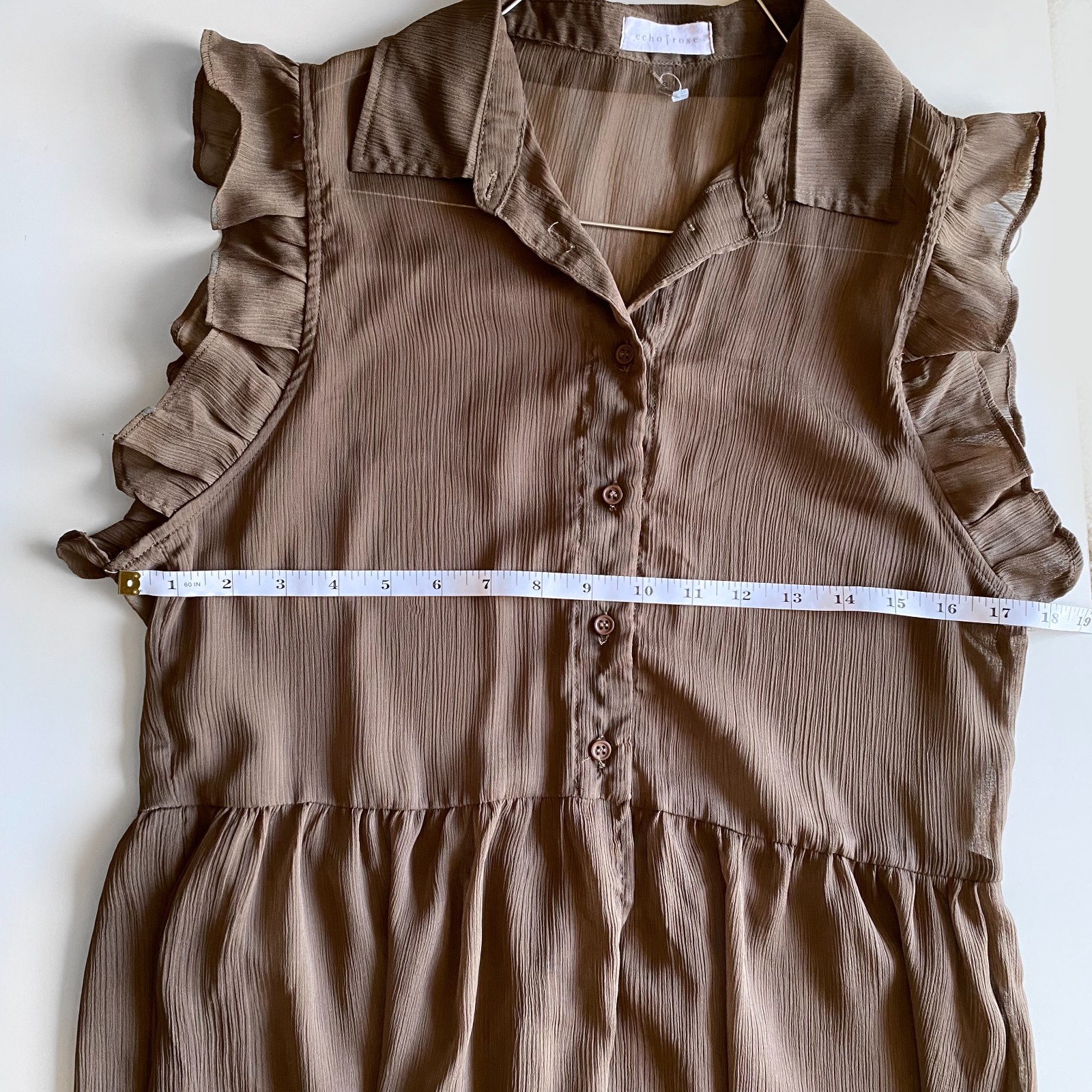 Echo Rose Brown Sheer Button Down Ruffle Sleeve L… - image 3
