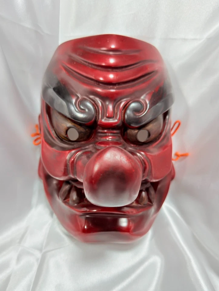 Máscara japonesa Tengu Sarutahiko Noh roja de madera tallada a mano antiguo demonio #R709A01 Foto 3 de 4