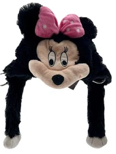 Disney Hat Minnie Mouse Pink Bow Pillow Pet Plush Earflap Toboggan Long Straps