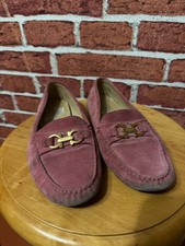 Salvatore Ferragamo Gancini Loafers Pink Suede Drivers Women's Size 7