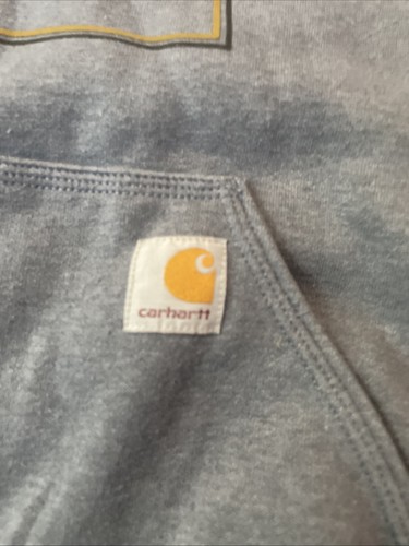 Carhartt Sweatshirt Mens Large Loose Fit Blue Gray Hoodie Pullover Graphic Logo - Picture 4 of 7